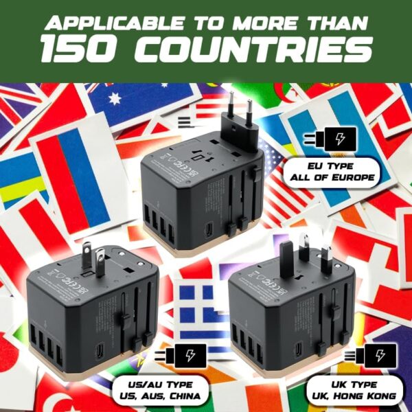 International Universal Travel Adapter Worldwide 4 USB 1 Type C Travel Charger, EU UK European Travel Plug Adapter Europe Power Outlet Converter, Travel Essentials Accessories - Gold - Image 5